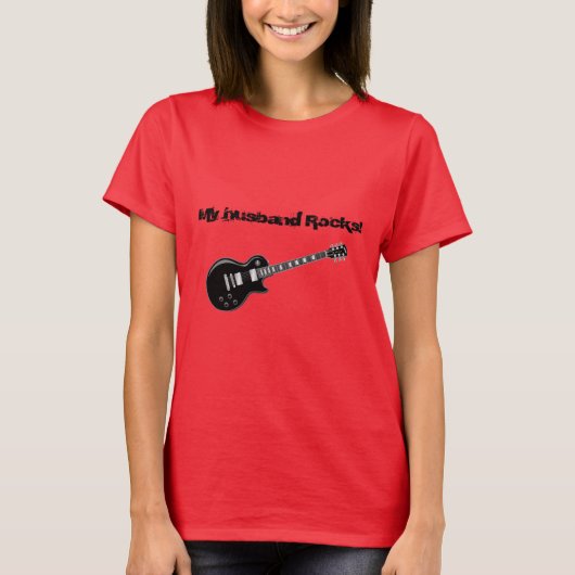 T-shirt met My husband rocks tekst (Voorkant)