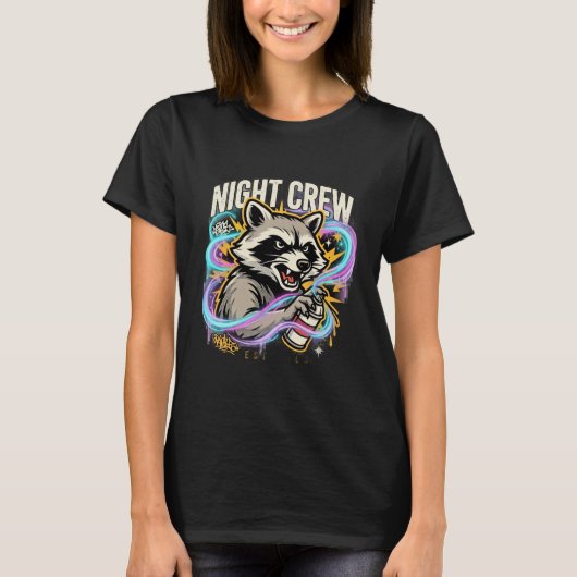 T-shirt met nachtdienst wasbeer graffiti (Voorkant)