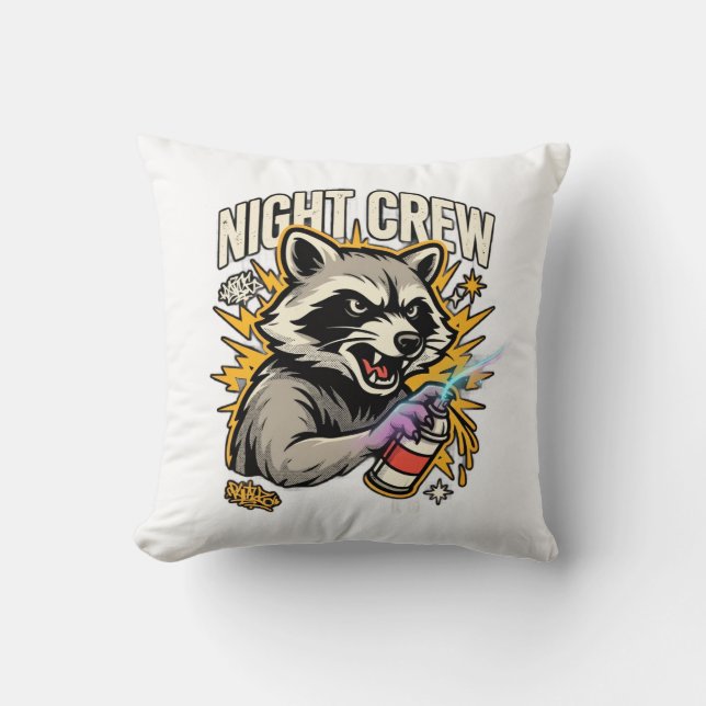 T-shirt met nachtebemanning wasbeer graffiti kussen (Voorkant)