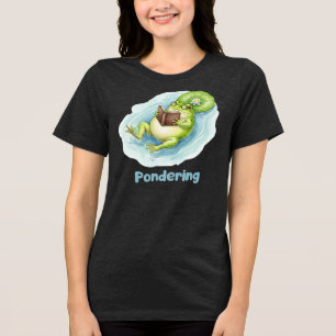 T-shirt met nadenkende kikker die boek leest