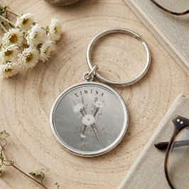 T-shirt met natuurmonogram 'X' met bloemen en wijn Sleutelhanger
