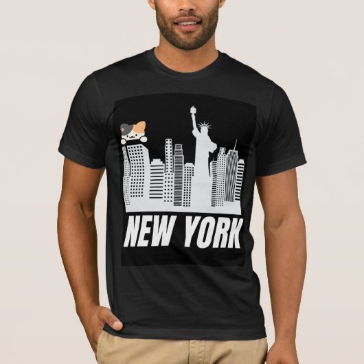 T-shirt met New York & cute kat ontwerp (Voorkant)