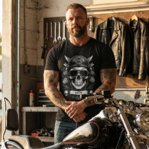 T-Shirt met op maat gemaakte naam Biker Skull Retr