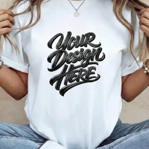 T-shirt met op maat gemaakte "Uw ontwerp hier"-let