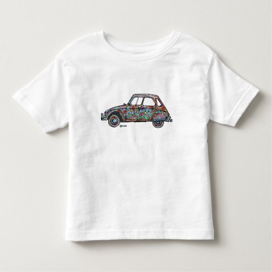 T-shirt met opdruk van gebloemde Citroen Dyane (Voorkant)