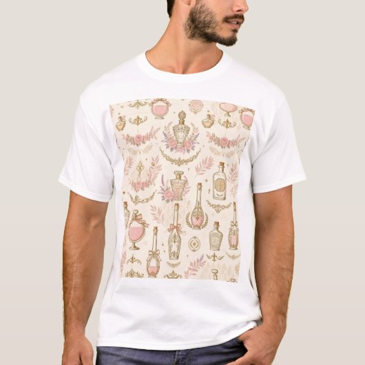 T-shirt met oude parfumfles (Voorkant)