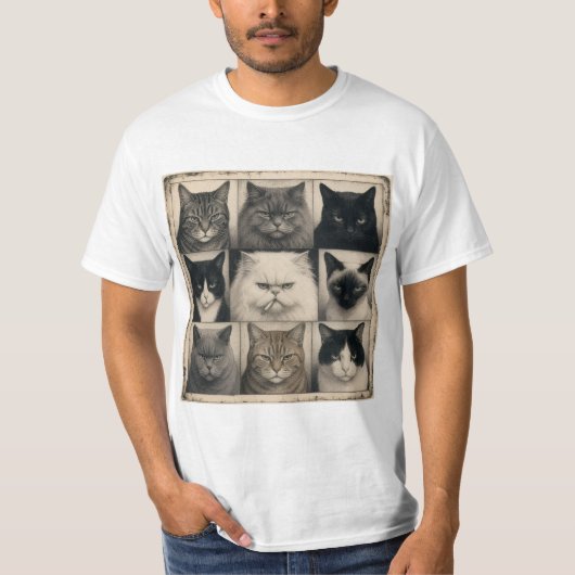 T-shirt met oude witte kat (Voorkant)