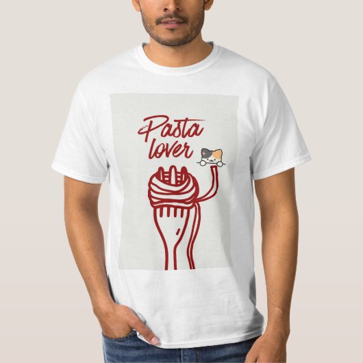 T-shirt met pasta-liefhebber & kat ontwerp (Voorkant)