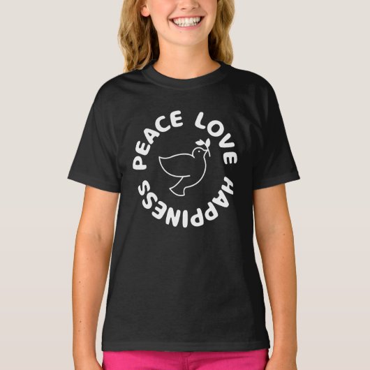 T-shirt met PEACE LOVE HAPPINESS (Voorkant)