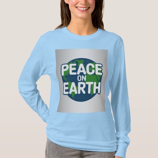 T-shirt met Peace On Earth in het blauw (Voorkant)