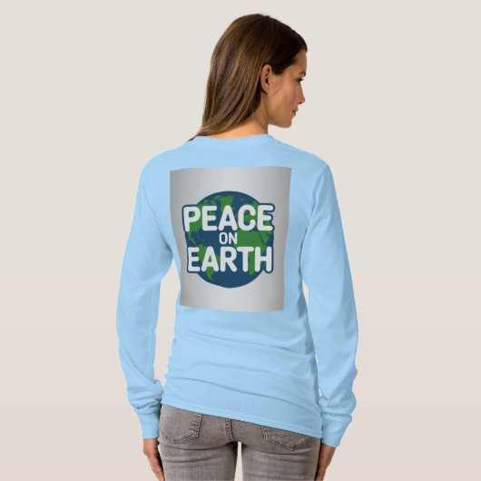 T-shirt met Peace On Earth in het blauw (Achterkant volledig)