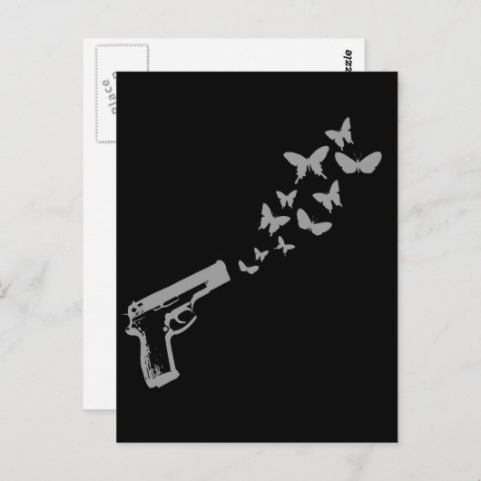 T-shirt met Pistool van de vlinder / T-shirt met d Briefkaart (Voorkant / Achterkant)