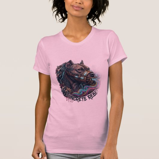 T-shirt met pitbull-graffiti 'Concrete Rebel' (Voorkant)