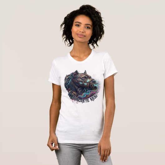 T-shirt met pitbull graffiti 'Concrete Rebel' (Voorkant volledig)