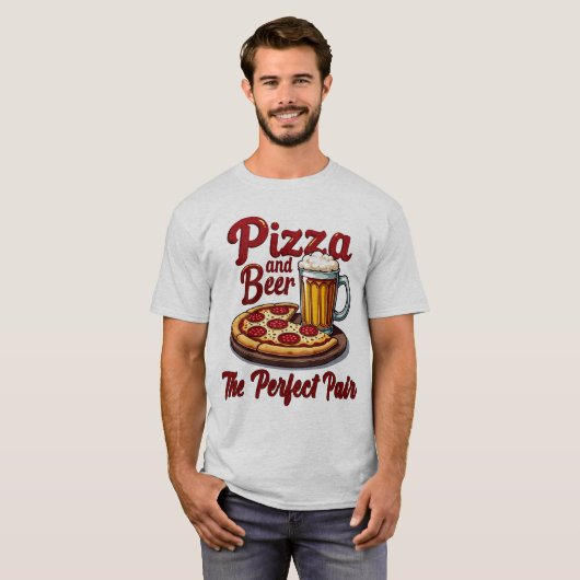 T-shirt met pizza en bier - het perfecte paar T-sh (Voorkant volledig)