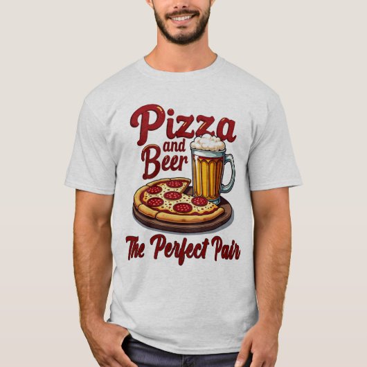 T-shirt met pizza en bier - het perfecte paar T-sh (Voorkant)