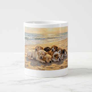 T-shirt met puppy's op het strand grote koffiekop