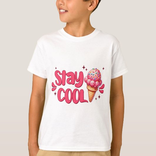 T-shirt met quote, stay cool with ice cream (Voorkant)