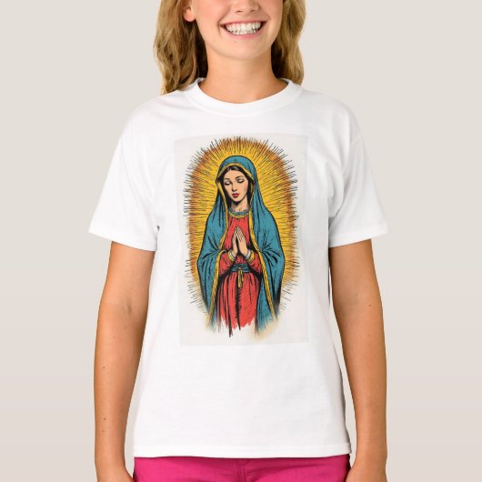 T-shirt met retro afbeelding van de Maagd Maria vo (Voorkant)