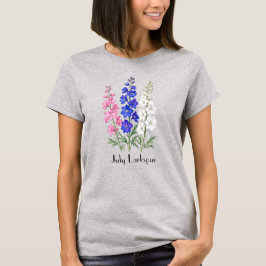 T-Shirt met ridderspoor bloemen voor juli