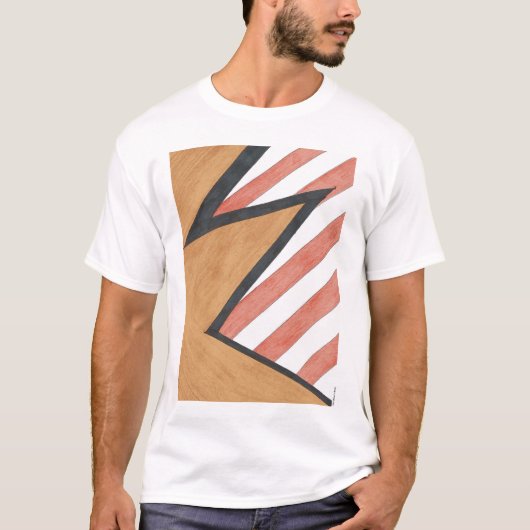 T-shirt met rode en Oranje geometrische bewegingen (Voorkant)