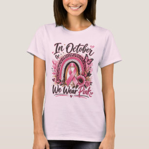 T-shirt met roze lint borstkanker regenboog bewust