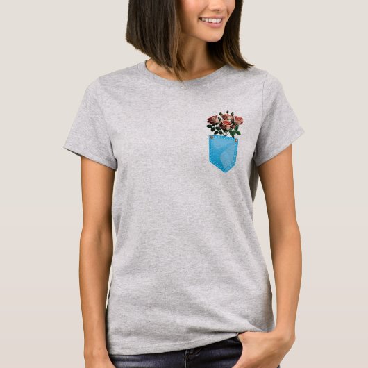 T-shirt met rozen in de broekzak (Voorkant)
