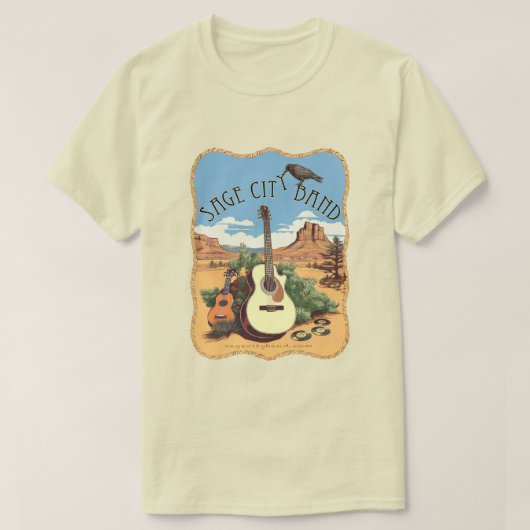 T-shirt met Sage City bandontwerp. (Design voorkant)