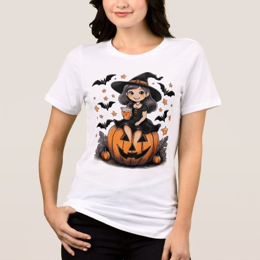 T-shirt met schattig pompoen heks motief (Voorkant)