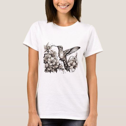 T-shirt met schattig zoemend vogelontwerp (Voorkant)