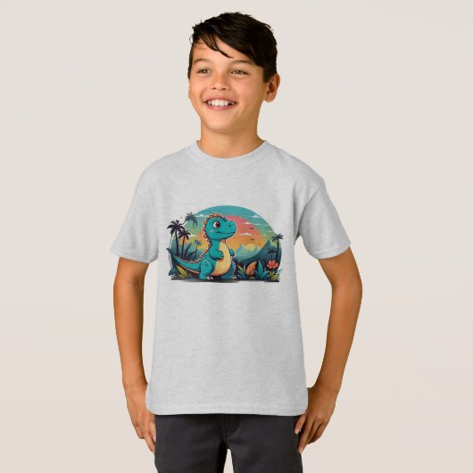 T-shirt met Schattigee Dinosaur (Voorkant volledig)