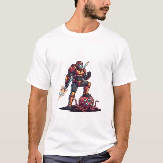 T-shirt met Sci-Fi krijger (Voorkant)