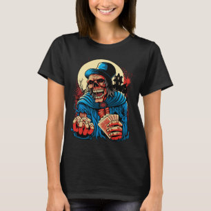 T-shirt met skelet uit horrorfilm, poker, gokken,