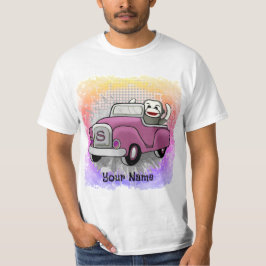 T-shirt met sokpop die auto rijdt