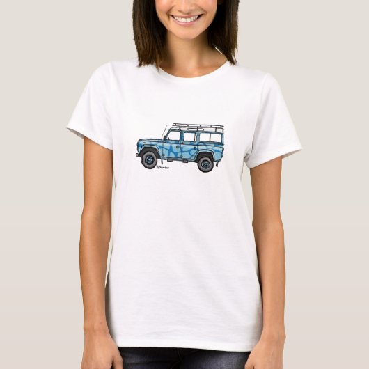 T-shirt met stoere print van Defender in blauw (Voorkant)