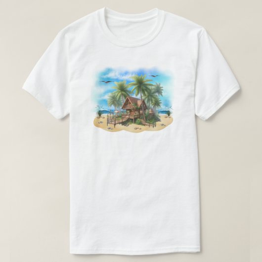 T-shirt met strandhuis (Design voorkant)
