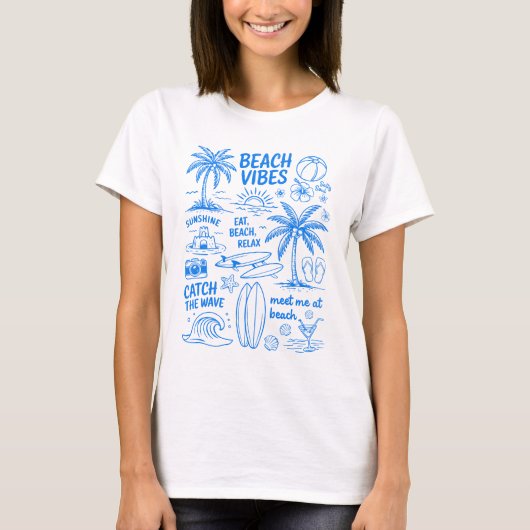 T-Shirt met strandvibes en tekeningen (Voorkant)