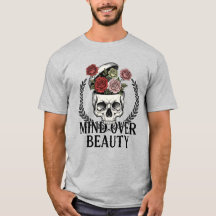 T-shirt met surrealistische schedelbloem kunst 'Mi