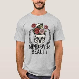 T-shirt met surrealistische schedelbloem kunst 'Mi