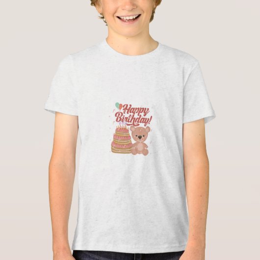 T-shirt met taart en Happy Birthday (Voorkant)