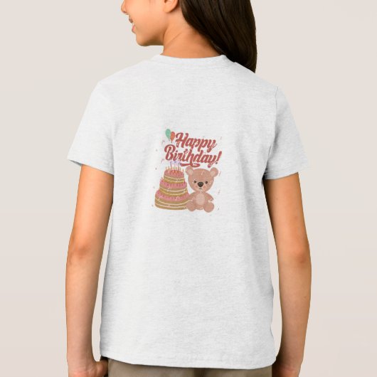 T-shirt met taart en Happy Birthday (Achterkant)
