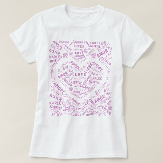 T-shirt met tekst Meertalige Liefde Word Heart (Design voorkant)