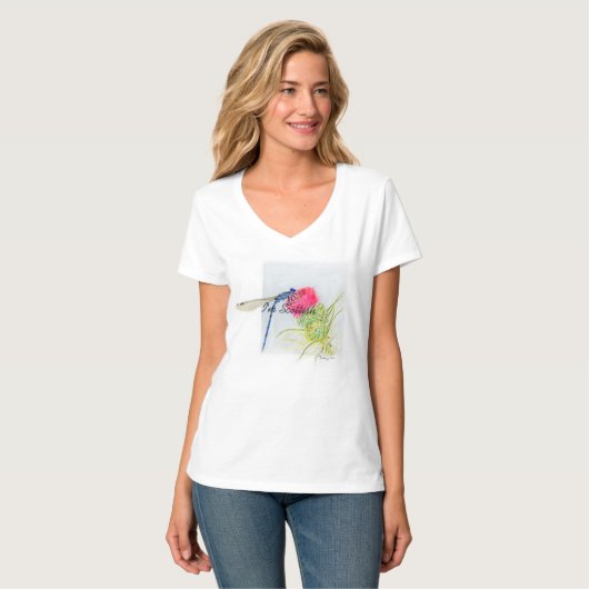 T-shirt met Thistle en Dragonfly (Voorkant volledig)