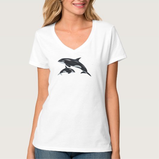 T-shirt met V-hals en Orka (Voorkant)