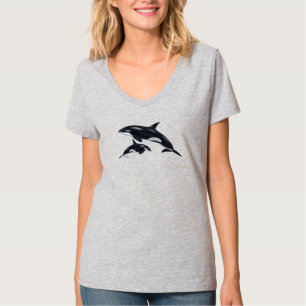 T-shirt met V-hals en Orka-motief