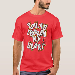 T-shirt met V-hals: gebroken hart (rood)