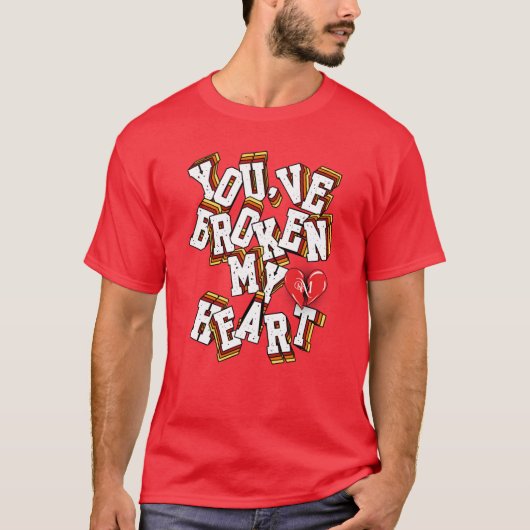 T-shirt met V-hals: gebroken hart (rood) (Voorkant)