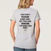 T-shirt met V-hals: Kan niet iedereen plezieren (Achterkant)