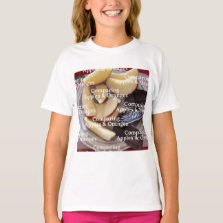 T-shirt met vergelijking van appels en sinaasappel