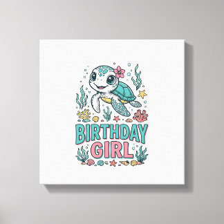 T-shirt met verjaardagsmeisje zeeschildpad en vint canvas afdruk